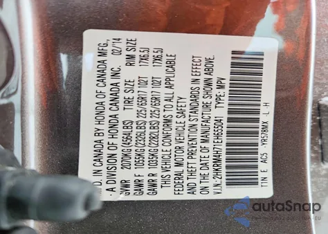 2014 Honda Cr-V Exl z USA, uszkodzony, nr VIN 2HKRM4H71EH655041